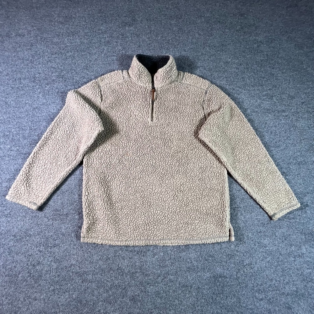 True Grit Double Plush Jacket Mens Small Beige Sherpa Fleece 1/4 Zip Athleisure